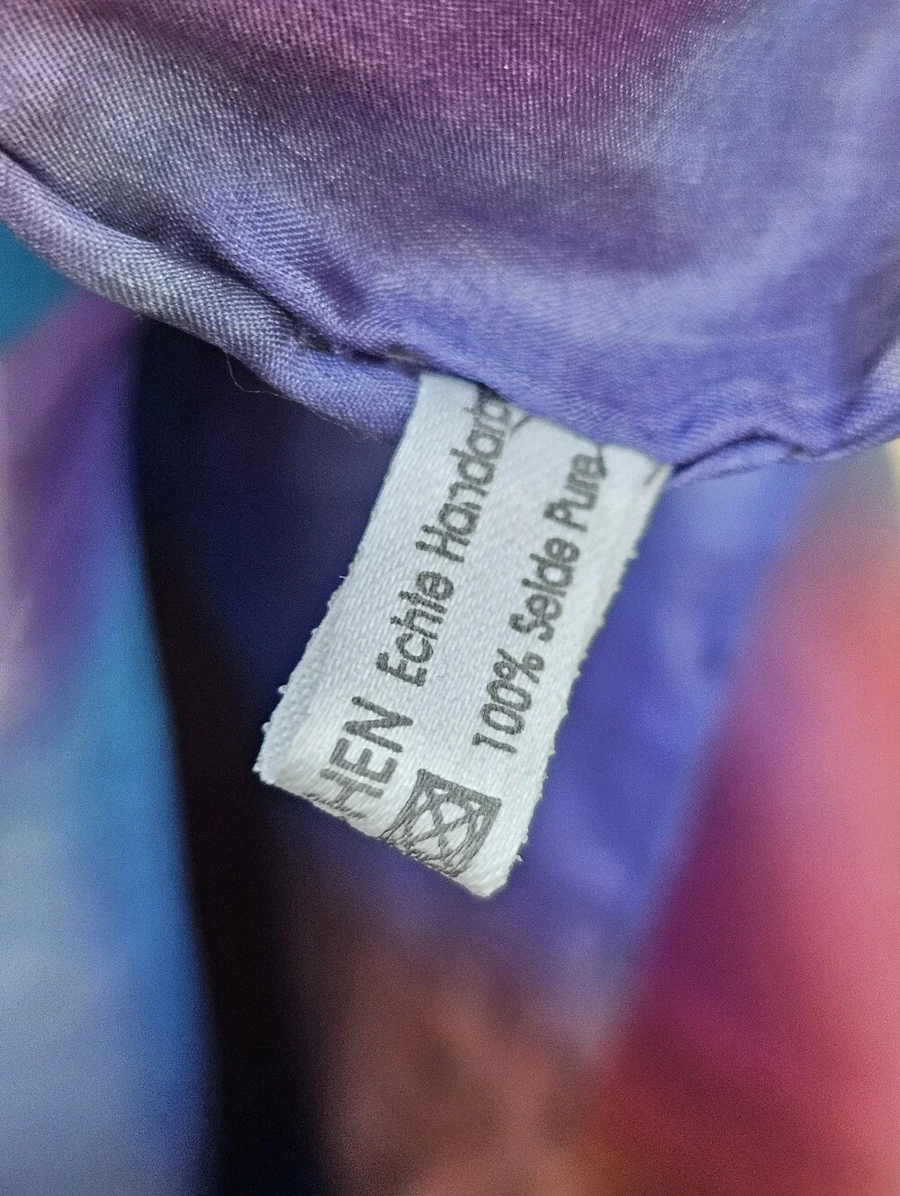 100% Silk Scarf Oil Spill Wearable Art Purple & Blue Multicolor W/ Drips